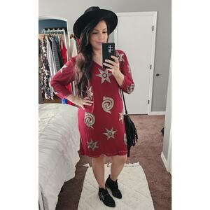 Vintage Boho Shomax Silk Celestial Beaded Burgandy Wine Dress